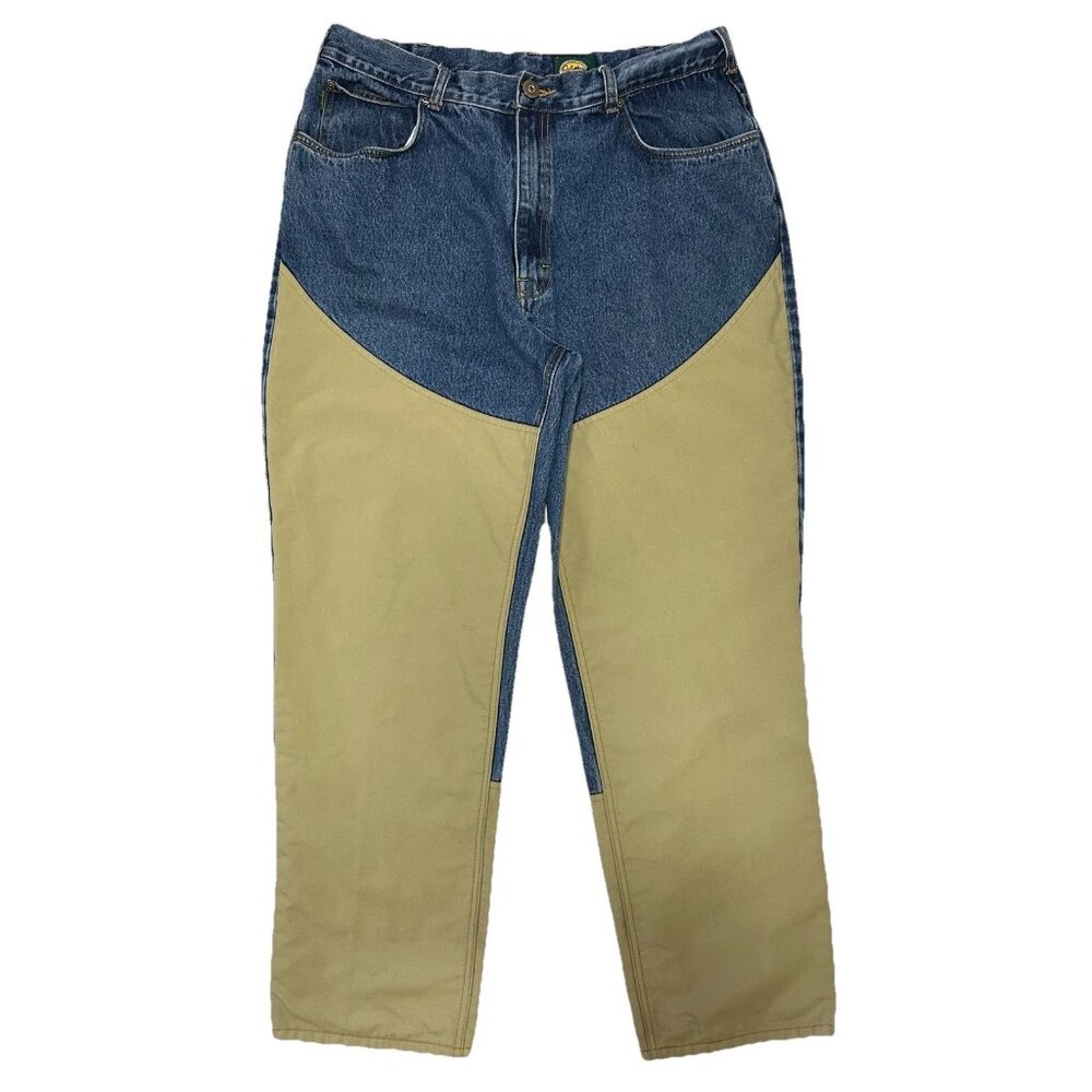 Cabelas Jeans Blue Beige Colorblock Hunting Brush Denim Pants Men’s 40X32